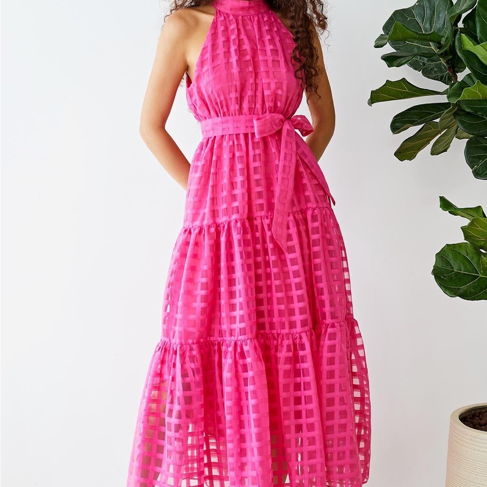 CHICWISH HALTER NECK TIE WAIST MAXI DRESS IN HOT PINK
